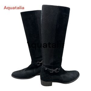Aquatalia Black Over the Knee Boots Suede Made in Italy